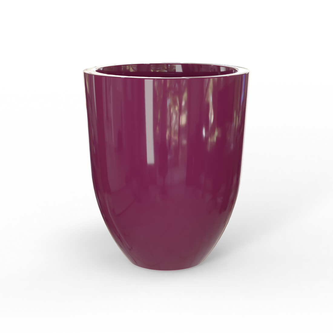 Valencia tapered round fiberglass planter in Gloss Eggplant, studio render