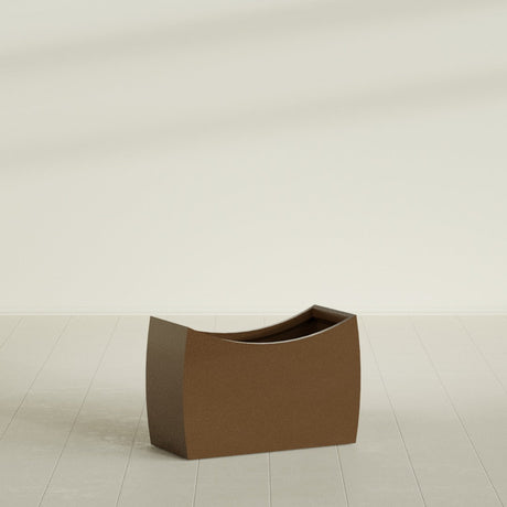 Seoul Curved Planter in Metallic Bronze, 36"L × 16"D × 24"H, shown empty