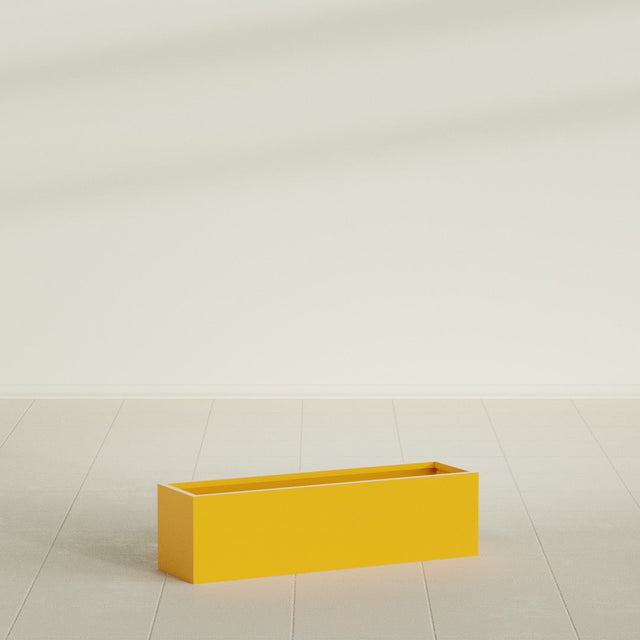 Monaco Rectangle Planter in Gloss Saffron, 26"L, shown empty
