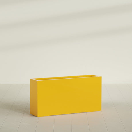 Hollywood Narrow Rectangular Planter in Gloss Saffron, 48"L × 12"D × 24"H, shown empty