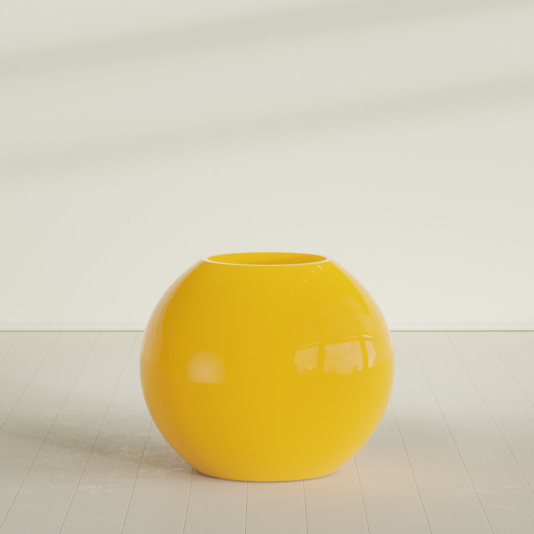 Globe Planter in Gloss Saffron, 36"D × 30"H, shown empty