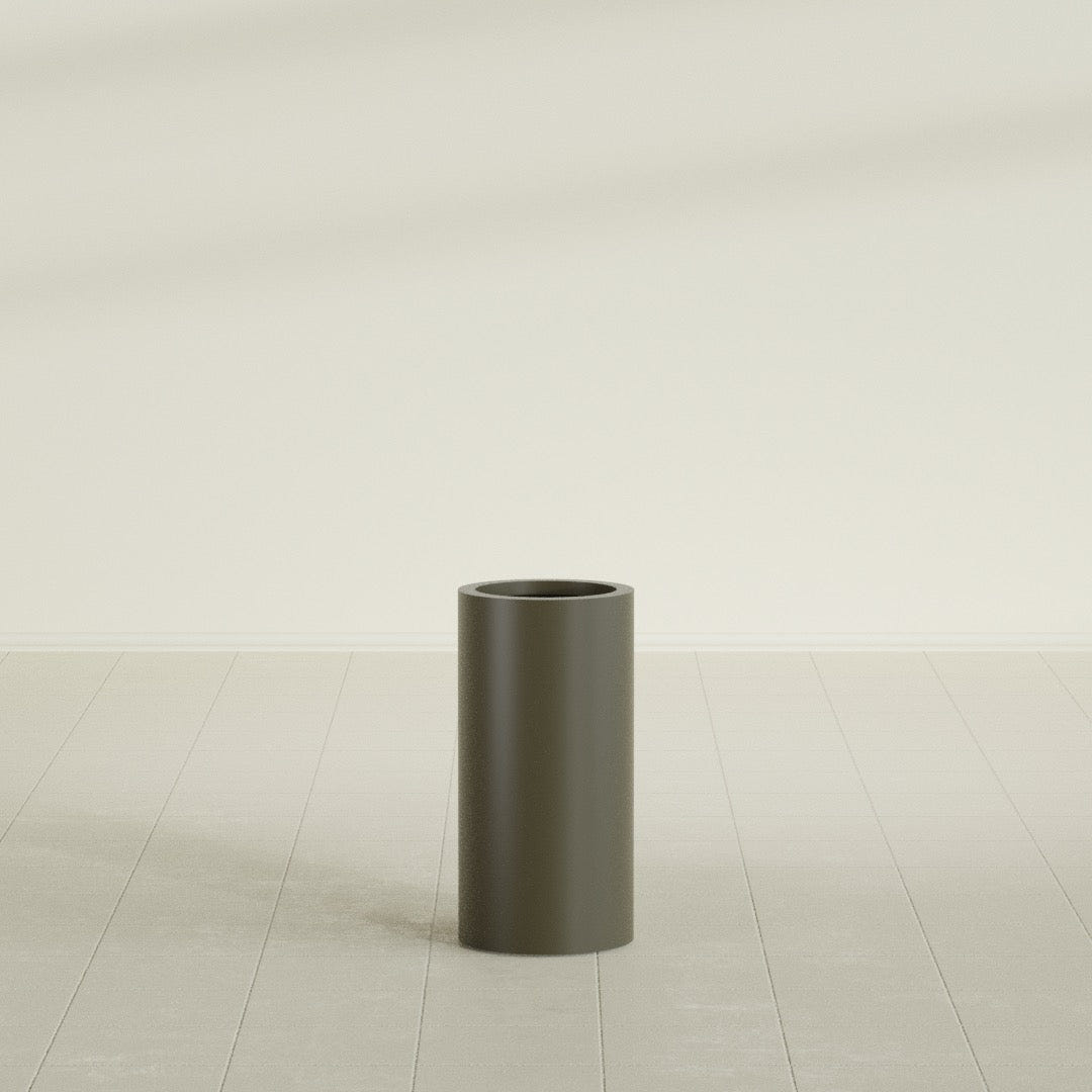 Corry Cylinder Planter in Matte Bronze, 10"D × 20"H, shown empty