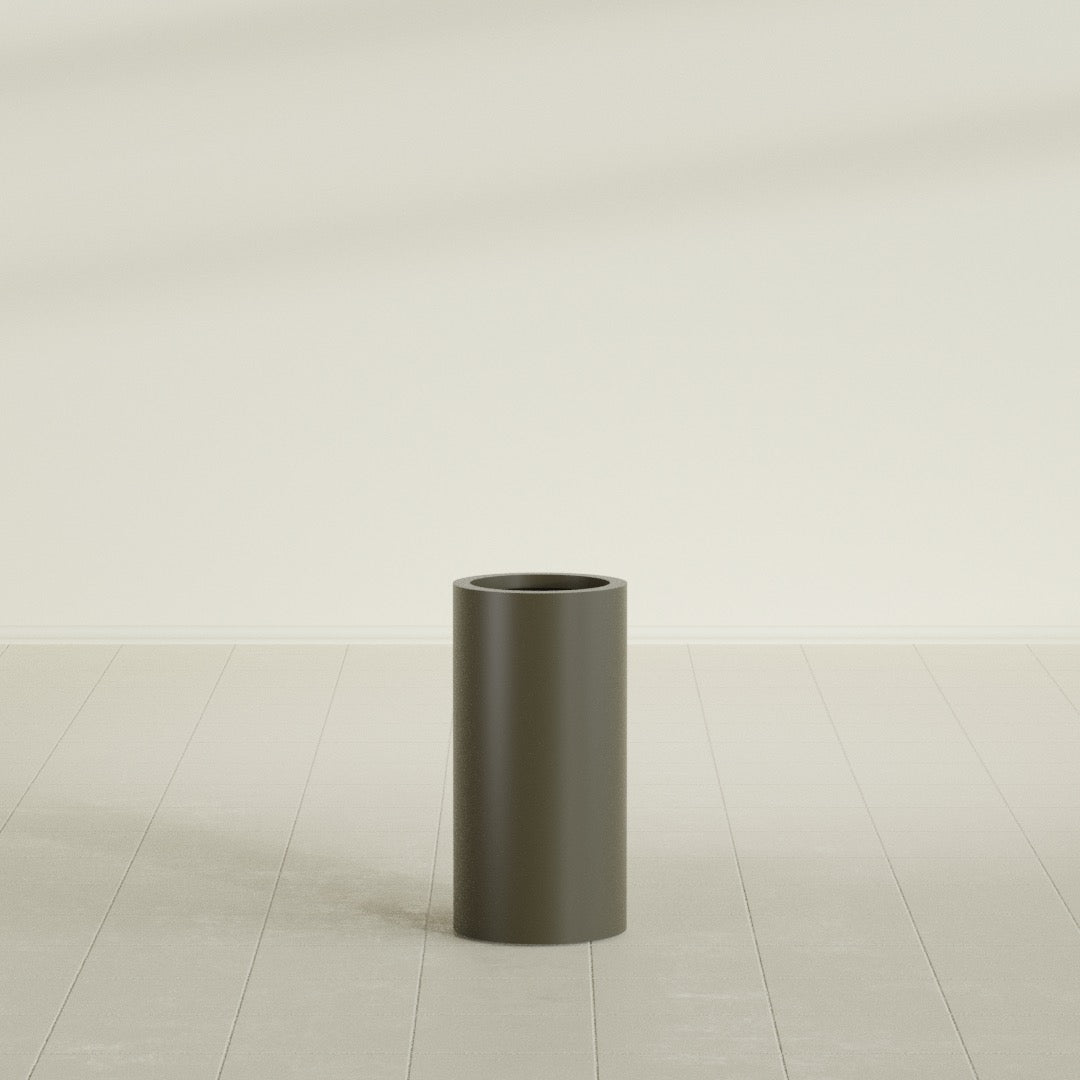 Corry Cylinder Planter in Matte Bronze, 10"D × 20"H, shown empty