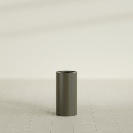 Corry Cylinder Planter in Matte Bronze, 10"D × 20"H, shown empty