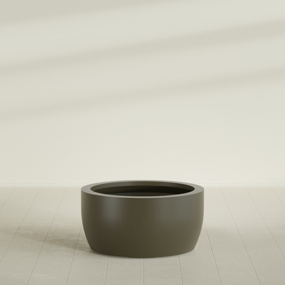 Casablanca Bowl Planter in Matte Bronze, 36"D × 18"H, shown empty