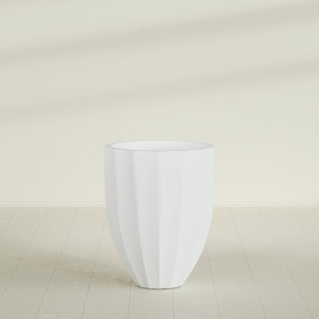 Alicante Fluted Planter in Gloss Bright White, 26"D × 32"H, shown empty