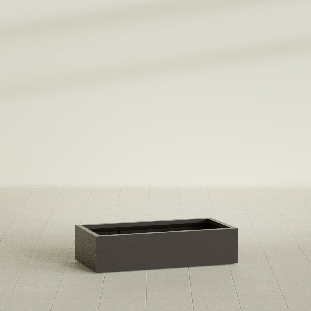 Antwerp Rectangular Planter in Matte Dark Brown, 48"L × 24"D × 12"H, shown empty