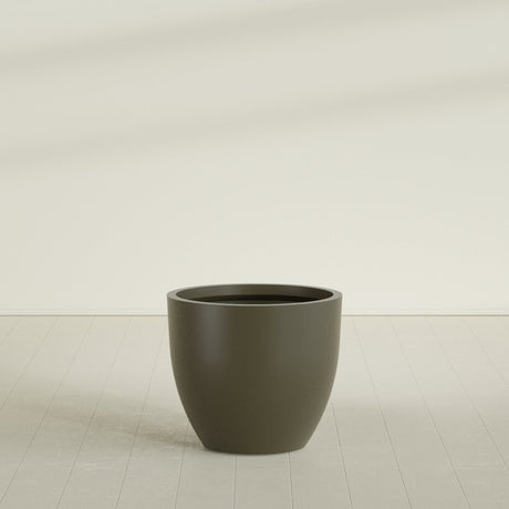 Wannsee Round Planter in Matte Bronze, 39"D × 34"H, shown empty
