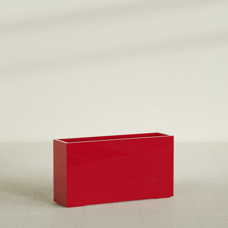 Potsdam Rectangular Planter in Gloss Red, 60"L × 16"D × 32"H, shown empty