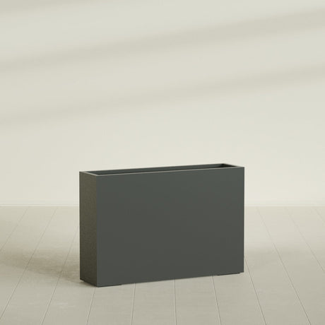 Delray Rectangular Planter in Matte Charcoal, 48"L × 12"D × 32"H, shown empty