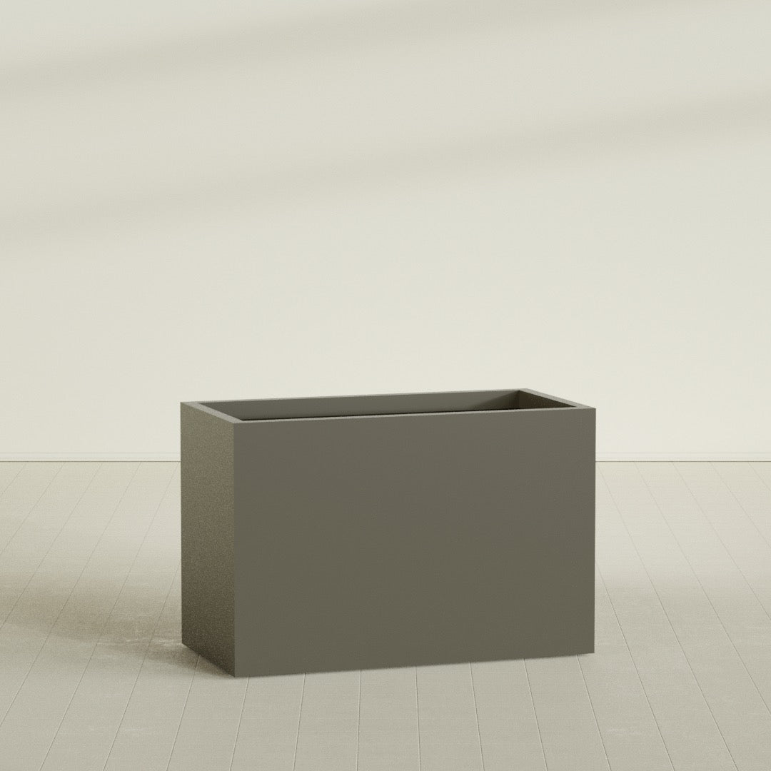 Brisbane Rectangular Planter in Matte Bronze, 48"L × 24"D × 32"H, shown empty