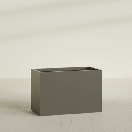 Brisbane Rectangular Planter in Matte Bronze, 48"L × 24"D × 32"H, shown empty