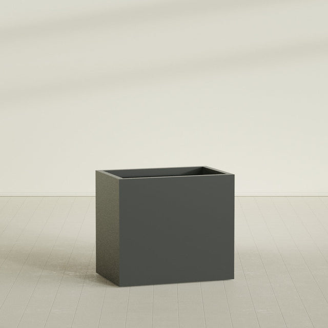 Brisbane Rectangular Planter in Matte Charcoal, 36"L × 24"D × 32"H, shown empty