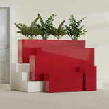 Hollywood Narrow Rectangular fiberglass planter in Gloss Red, size range, in a sunlit interior