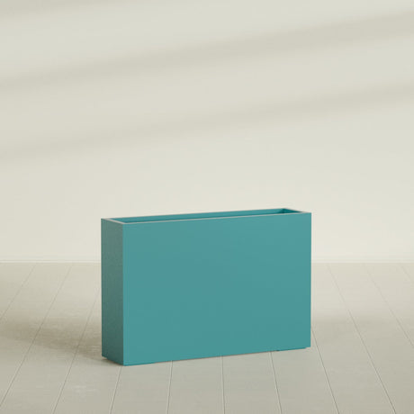 Delray Rectangular Planter in Satin Seafoam Green, 48"L × 12"D × 32"H, shown empty