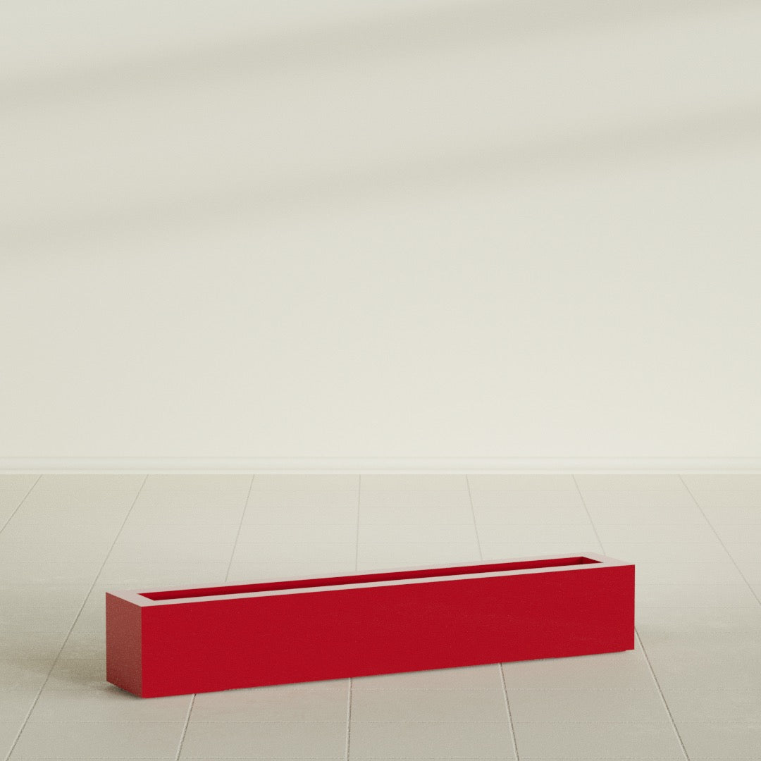 Salon Box Planter in Gloss Red, 48" Long, shown empty