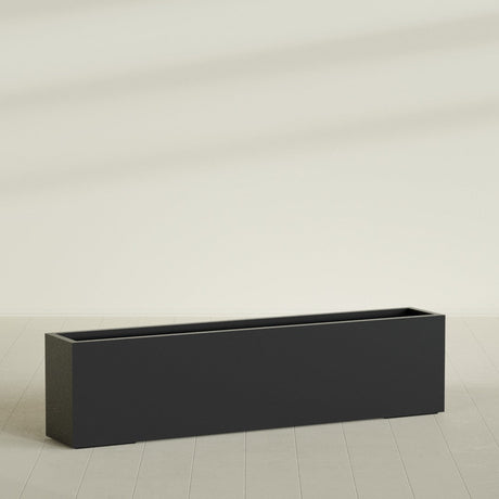 Miami Narrow Rectangular Planter in Matte Black, 72"L × 12"D × 18"H, shown empty