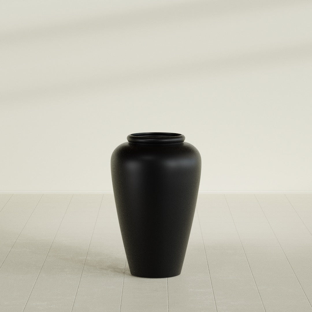 Barà Jar Planter in Matte Black, 20"D × 31"H, shown empty