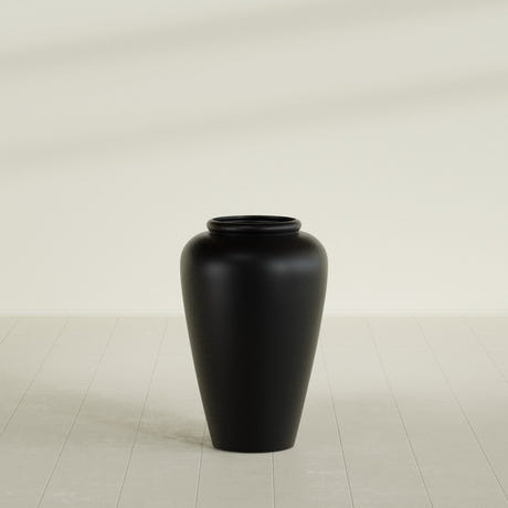 Barà Jar Planter in Matte Black, 20"D × 31"H, shown empty