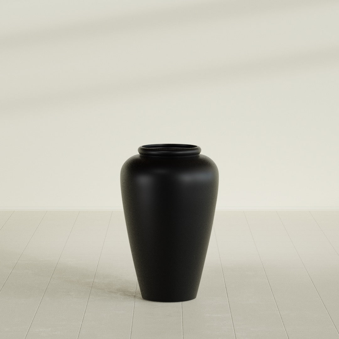 Barà Jar Planter in Matte Black, 20"D × 31"H, shown empty