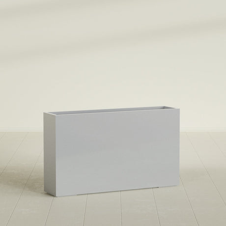 Perth Rectangular Planter in Metallic Silver, 72"L × 16"D × 42"H, shown empty