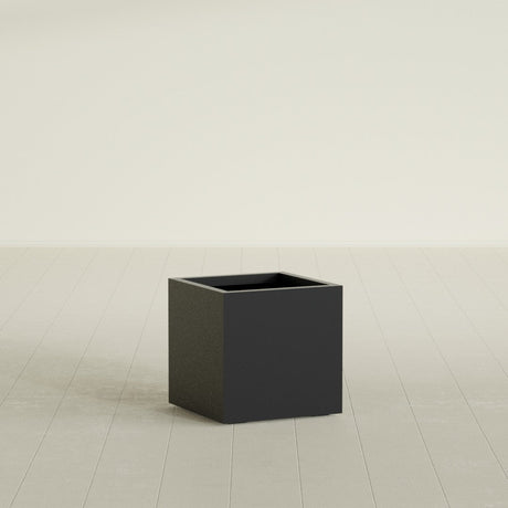 Montroy Cube Planter in Matte Black, 20", shown empty