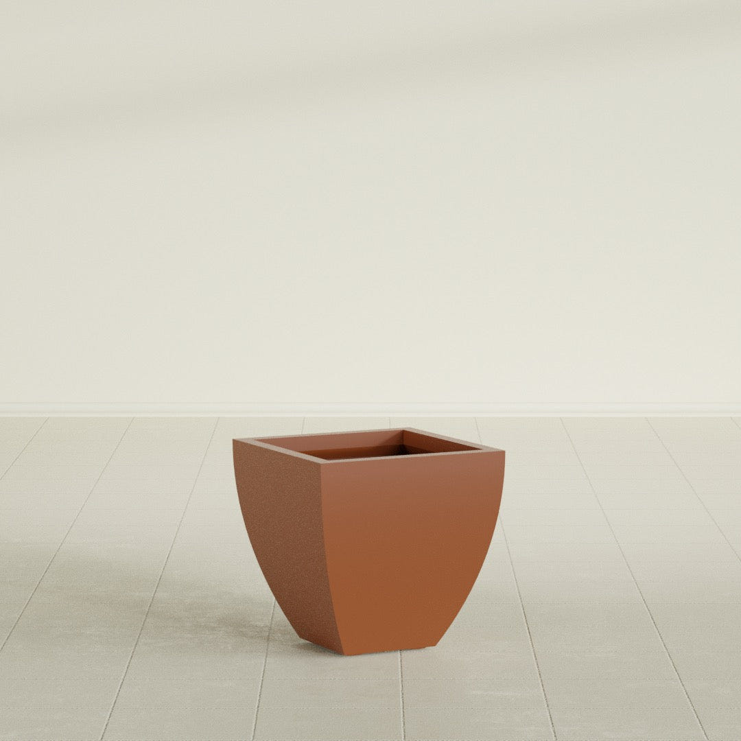 Lima Tapered Square Planter in Matte Terra Cotta, 16", shown empty