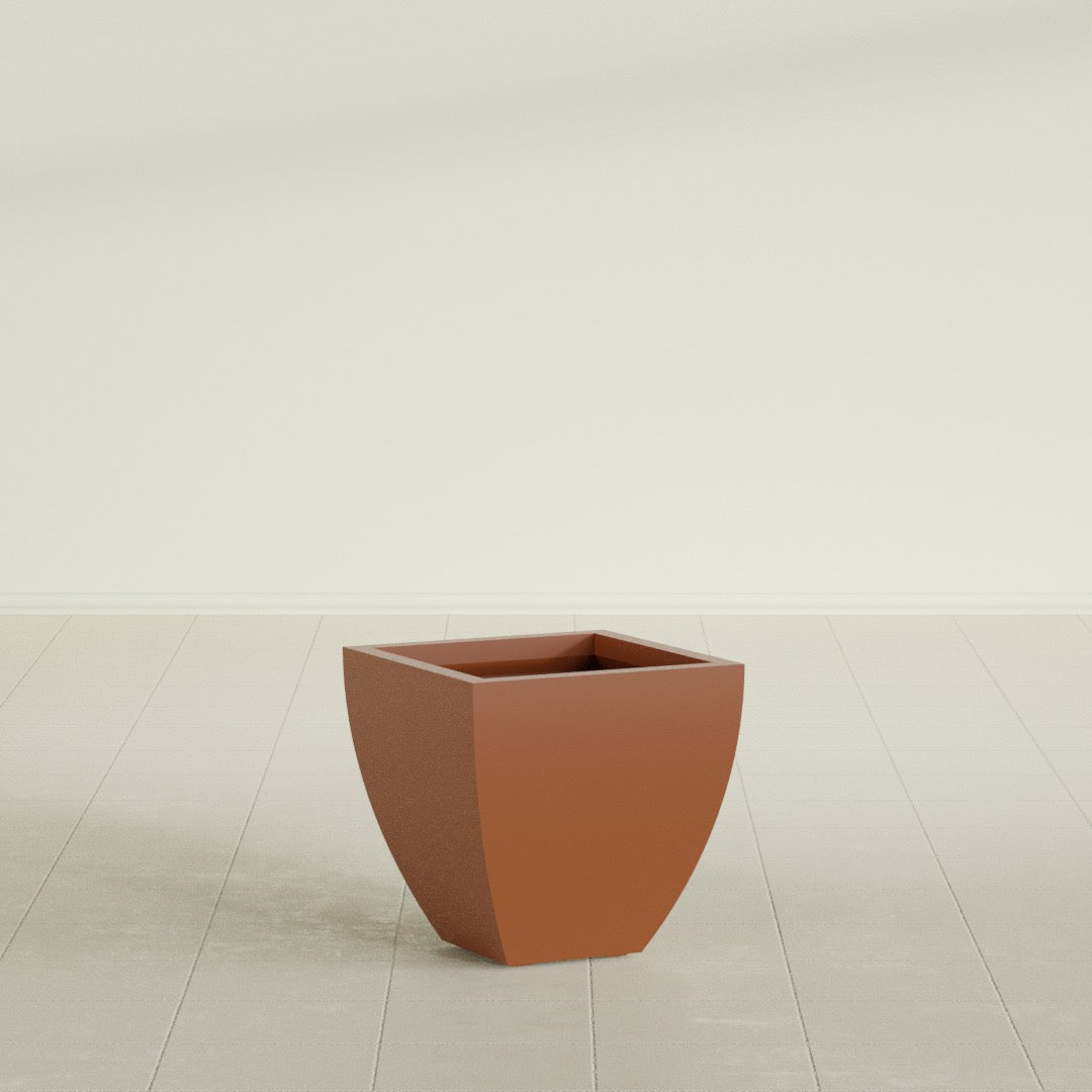 Lima Tapered Square Planter in Matte Terra Cotta, 16", shown empty