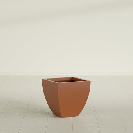 Lima Tapered Square Planter in Matte Terra Cotta, 16", shown empty