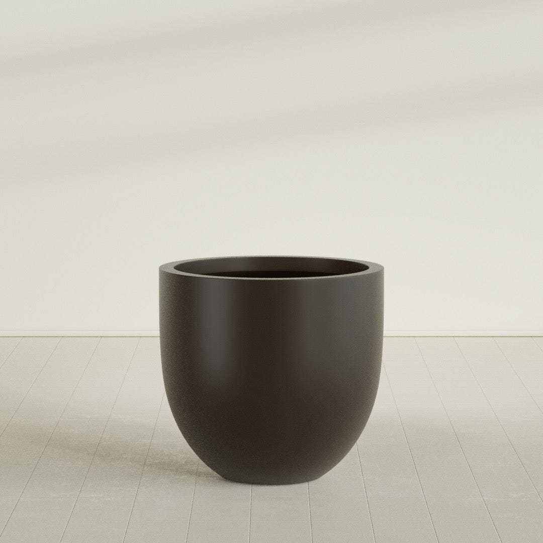 Alzira Bowl Planter in Matte Dark Brown, 36"D × 34"H, shown empty