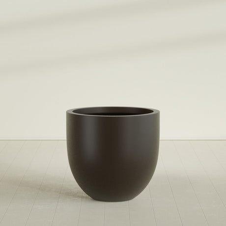 Alzira Bowl Planter in Matte Dark Brown, 36"D × 34"H, shown empty