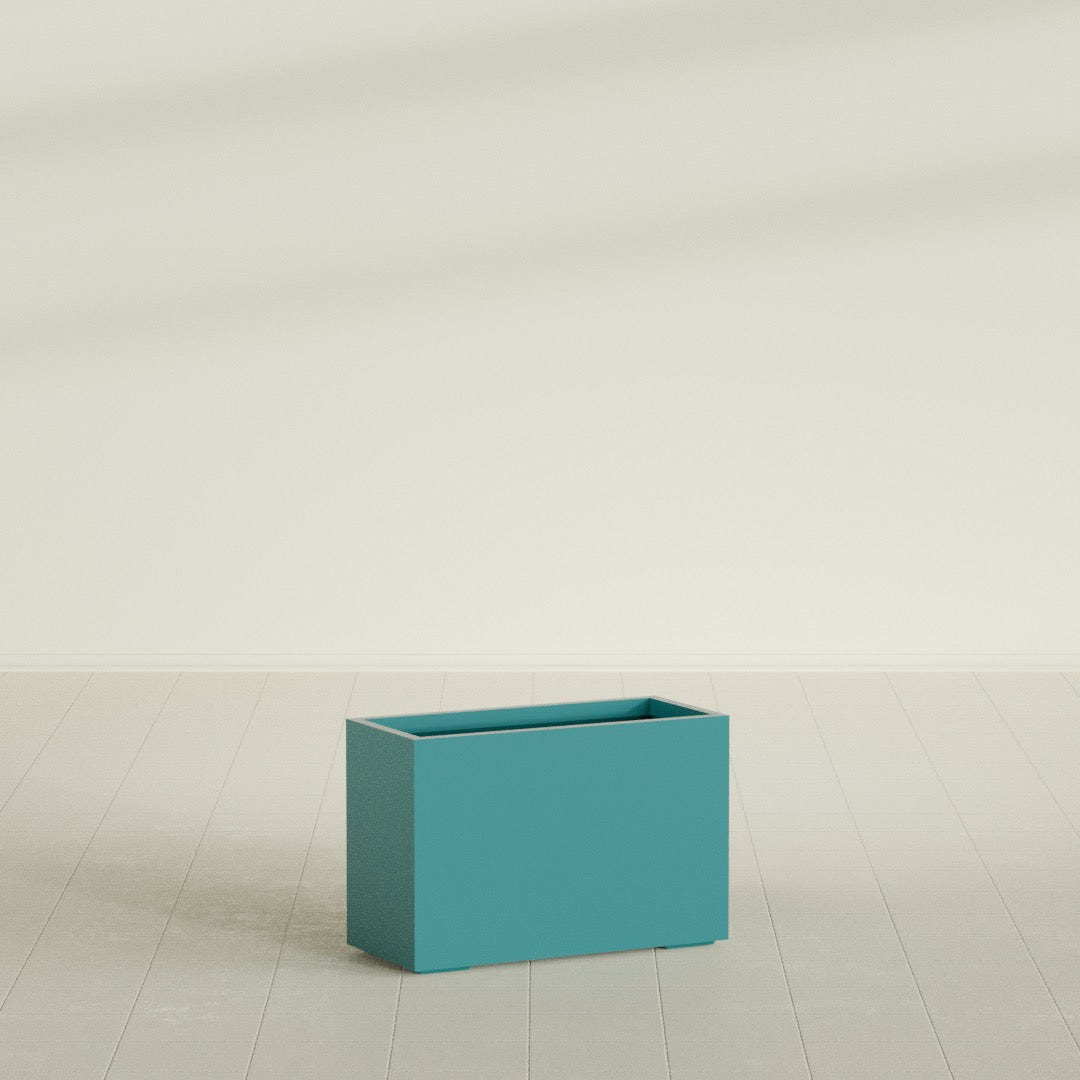 Tolga Rectangular Planter in Satin Seafoam Green, 36"L × 16"D × 24"H, shown empty