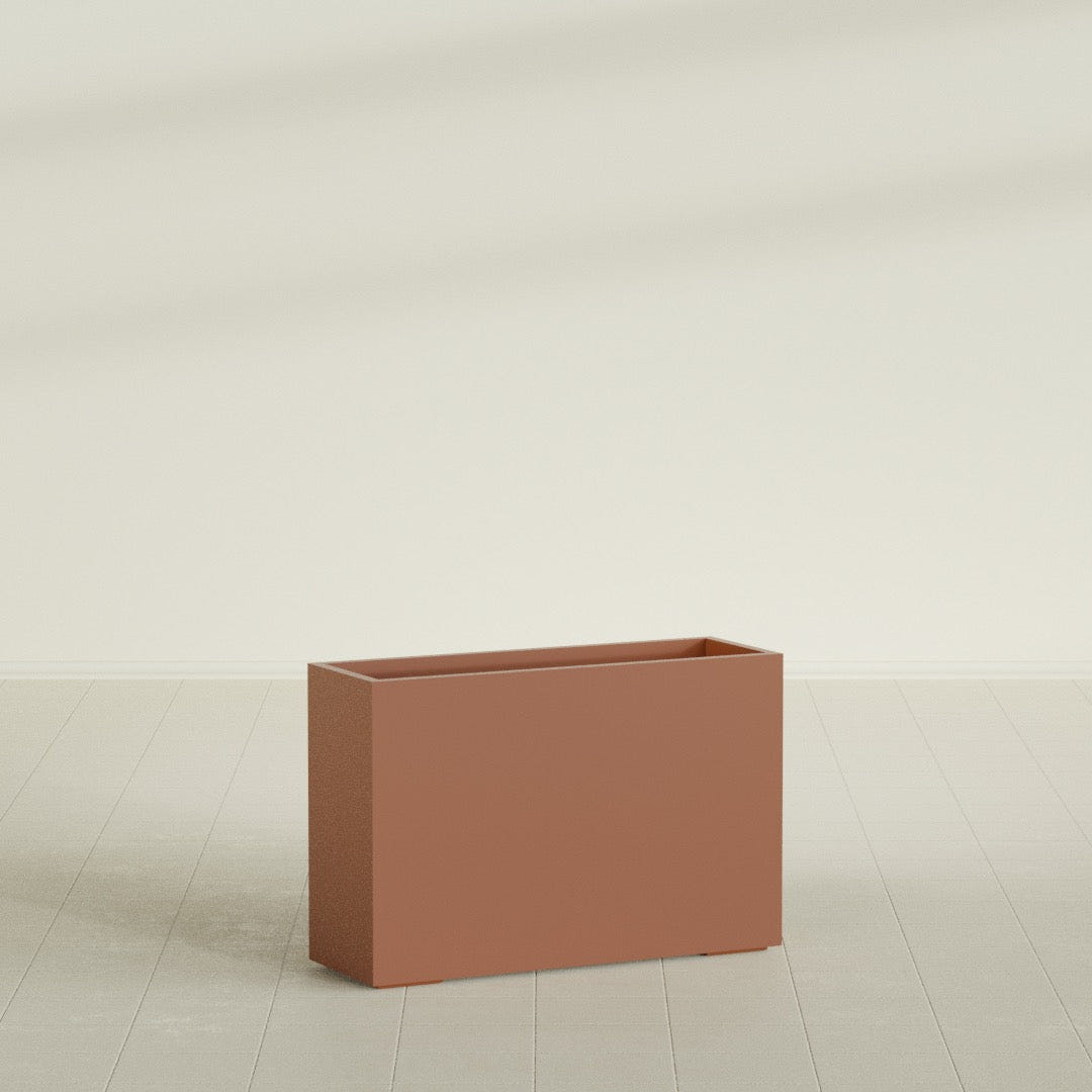 Potsdam Rectangular Planter in Matte Terra Cotta, 48"L × 16"D × 32"H, shown empty