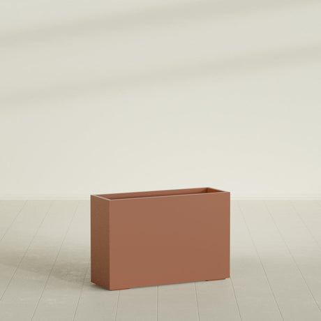 Potsdam Rectangular Planter in Matte Terra Cotta, 48"L × 16"D × 32"H, shown empty