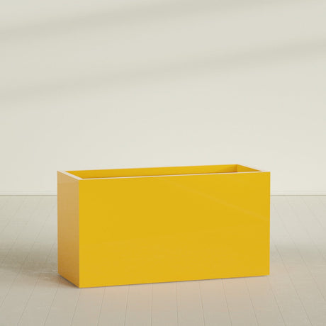 Brisbane Rectangular Planter in Gloss Saffron, 60"L × 24"D × 32"H, shown empty