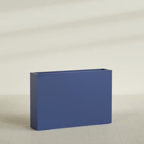 Amesbury Narrow Rectangular Planter in Matte Cobalt Blue, 48"L × 10"D × 32"H, shown empty