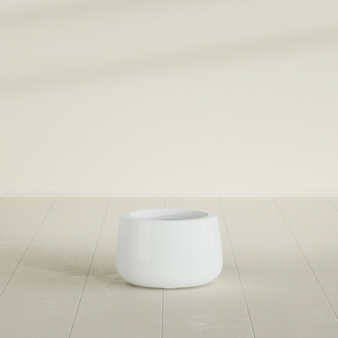 Short Hayden Bowl Planter in Matte Bright White, 12"D × 7"H, shown empty