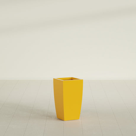 Toulan Tapered Square Planter in Gloss Saffron, 12"W × 22"H, shown empty