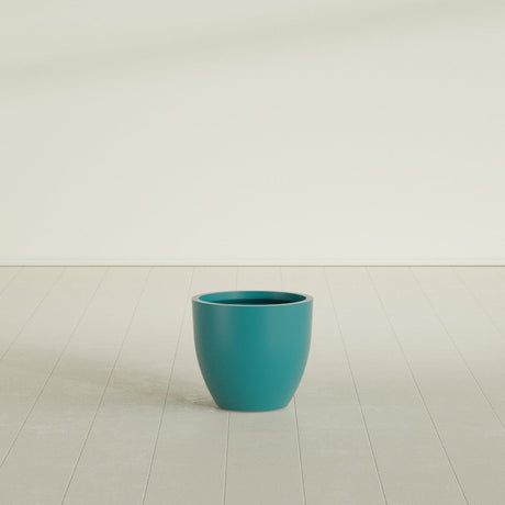 Wannsee Round Planter in Satin Seafoam Green, 22"D × 19"H, shown empty