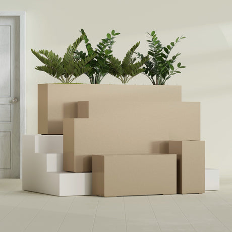 Hollywood Corner fiberglass planter in Gloss Metallic Gold, size range, in a sunlit interior