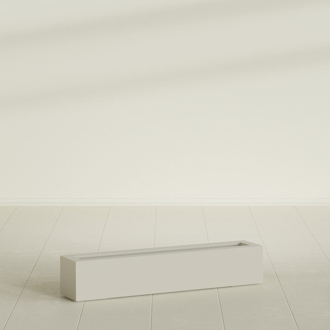 Salon Box Planter in Satin Beige, 42" Long, shown empty