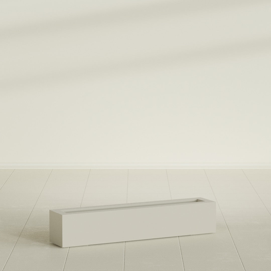 Salon Box Planter in Satin Beige, 42" Long, shown empty