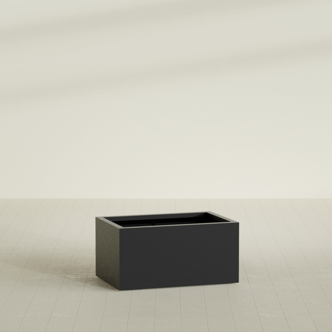 Torino Wide Rectangular Planter in Matte Black, 36"L × 24"D × 18"H, shown empty