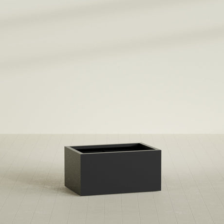 Torino Wide Rectangular Planter in Matte Black, 36"L × 24"D × 18"H, shown empty