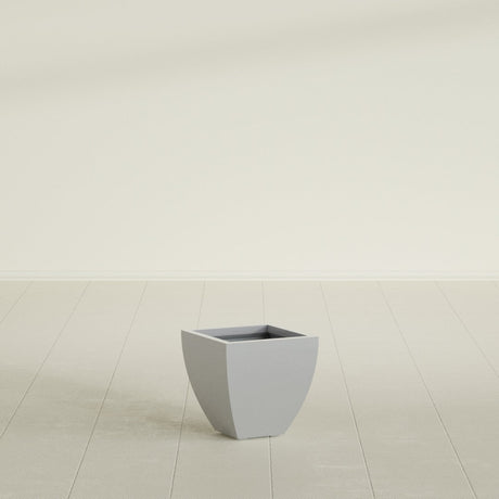 Lima Tapered Square Planter in Metallic Silver, 12", shown empty