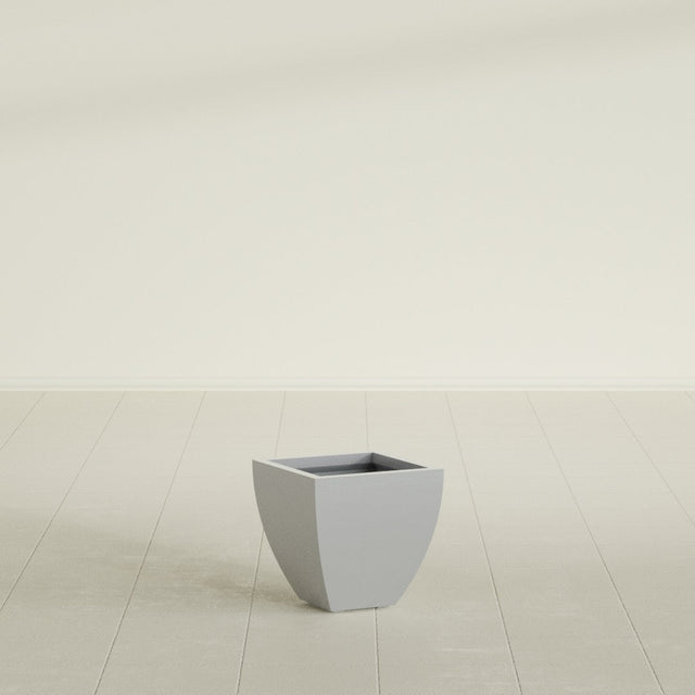 Lima Tapered Square Planter in Metallic Silver, 12", shown empty
