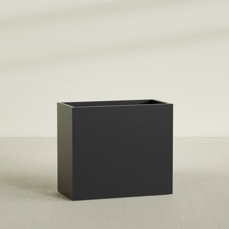 Darwin Rectangular Planter in Matte Black, 48"L × 24"D × 42"H, shown empty