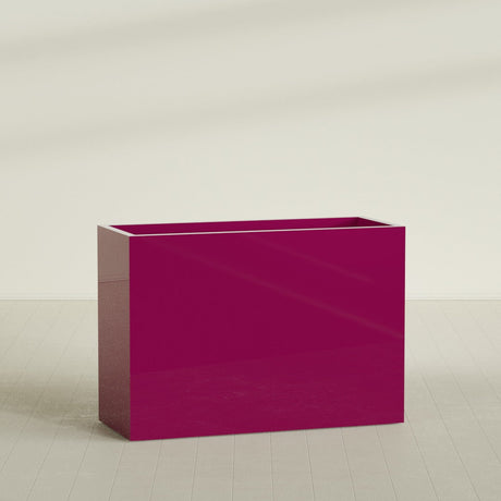 Darwin Rectangular Planter in Gloss Eggplant, 60"L × 24"D × 42"H, shown empty