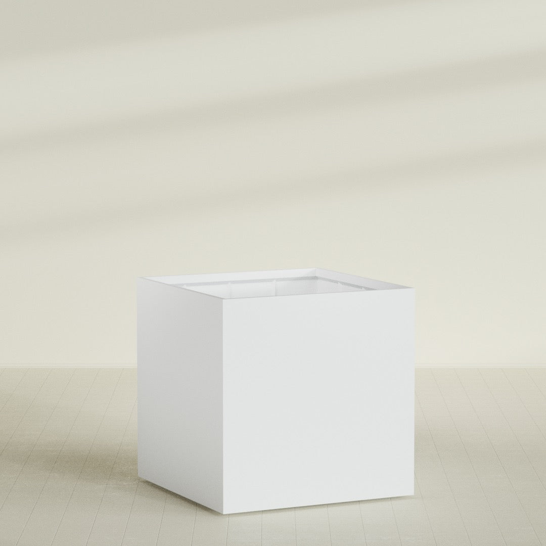 Montroy Cube Planter in Gloss Bright White, 60", shown empty