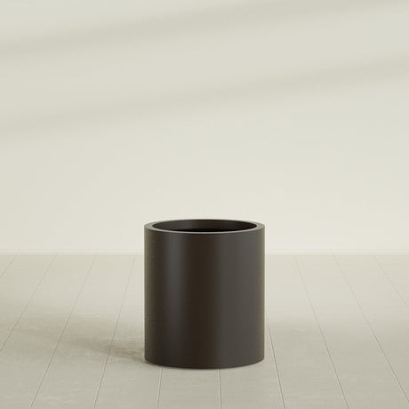Rio Grande Cylinder Planter in Matte Dark Brown, 18"D × 20"H, shown empty